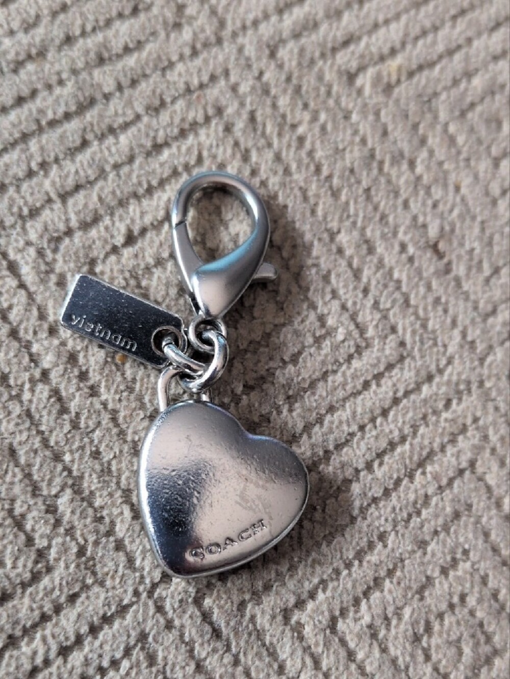 Coach Silver-Tone Heart Charm with Logo Tag - Picture 2 of 2